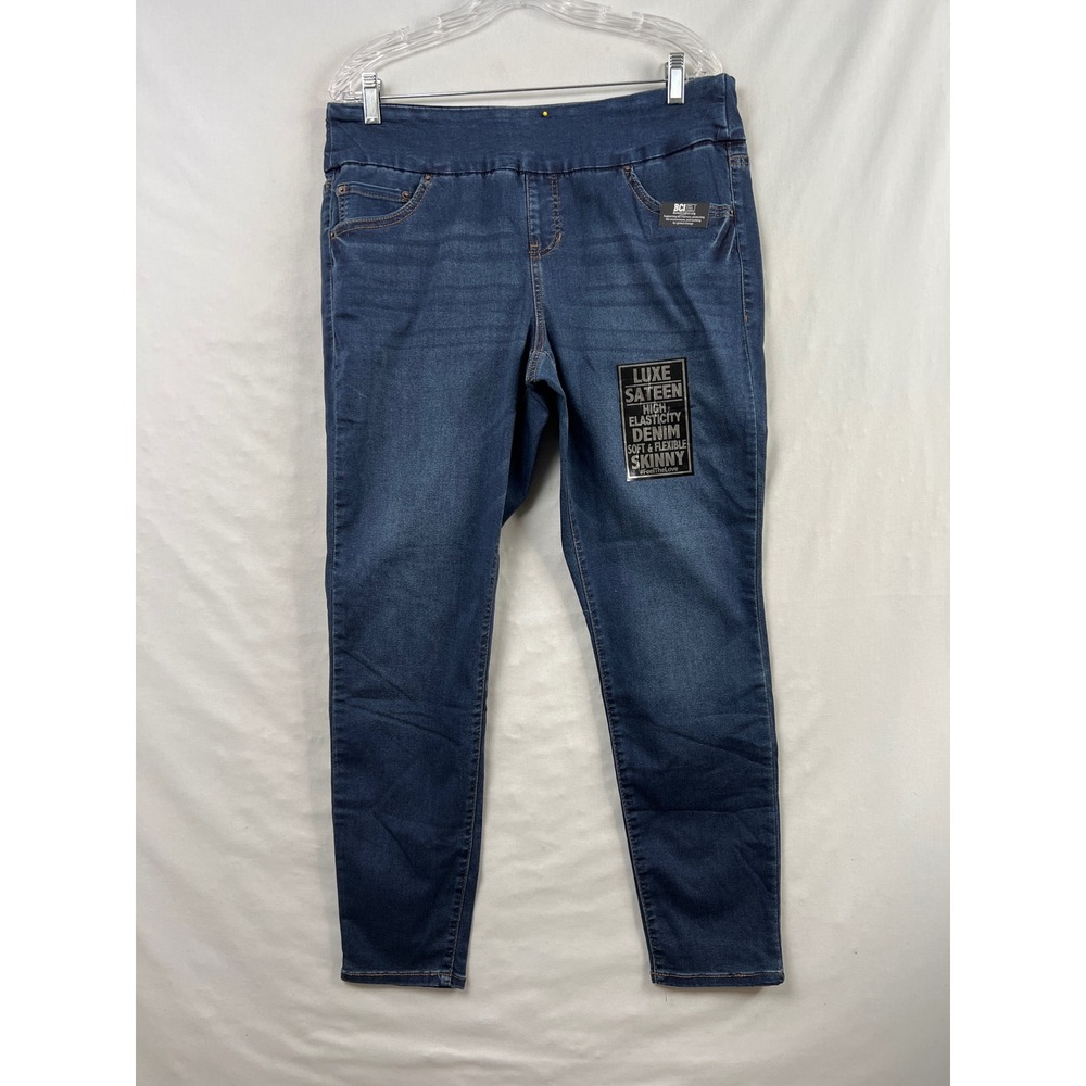 Stitchstar Pull On Skinny Jeans Womens 1X Dark Blue Luxe Sateen High Elasticity